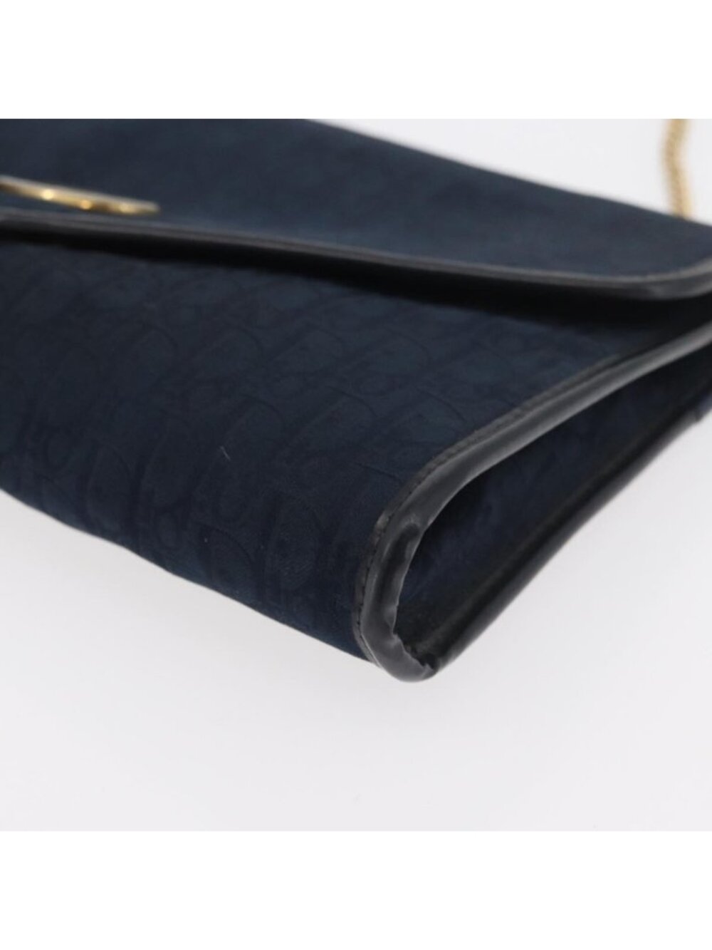 Authentic Christian Dior Trotter Canvas Chain Shoulder Bag Navy Gold - Picture 6 of 16